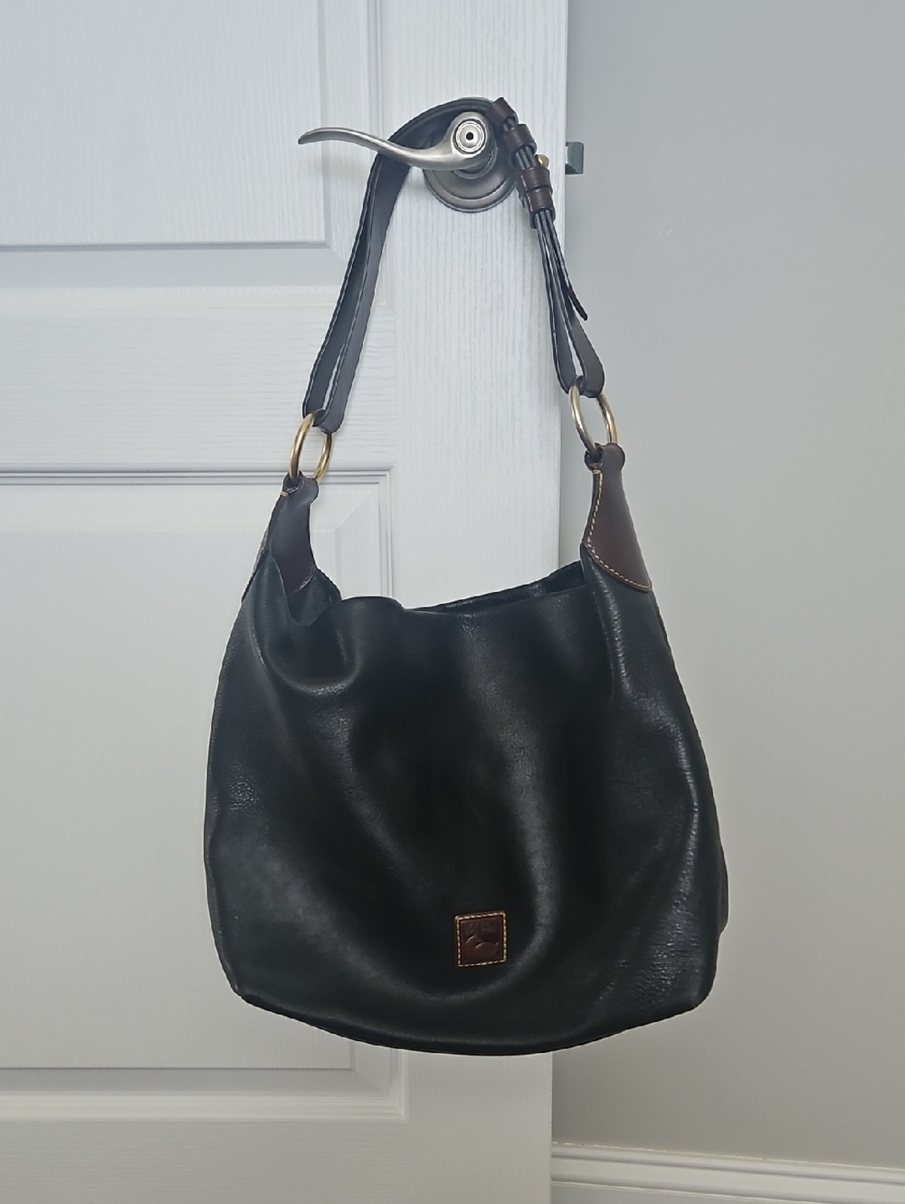 DOONEY & BOURKE Black Leather Hobo Bag with Brown Trim